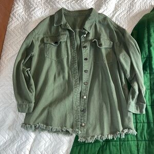 Amazon Olive Utility Jacket with Frayed Hem